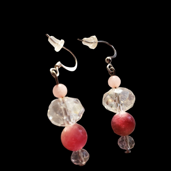 Handcrafted Rose Quartz & Crystal Beaded Drop Earrings - Picture 5 of 7